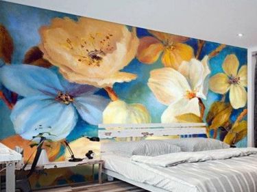 mẫu tranh hoa vẽ tường phòng ngủ 03