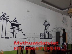 Vẽ tranh tường nhà hàng chay Hiếu Sinh, Hồ Tây Hà Nội