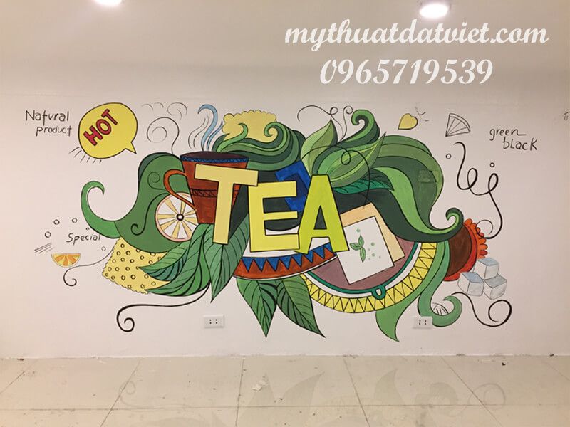 Vẽ tranh tường quán trà sữa tại Số 20 Hai Bà Trưng, Hà Nội